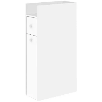 HOMCOM Dulap de Baie Ingust cu 3 Niveluri, Sertare pe Roti si Raft Deschis, MDF, 18x40x80 cm, Alb | Aosom Romania 772d imagine
