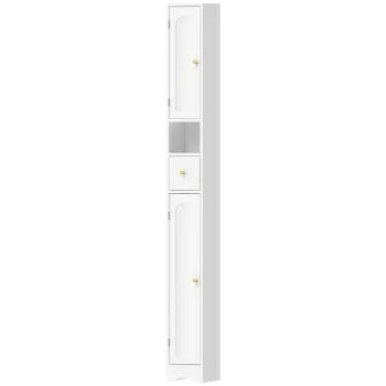 HOMCOM Dulap de baie ingust cu sertar usi arcuite compartiment deschis raft reglabil 20x20x185 cm Alb | Aosom Romania 9881 imagine