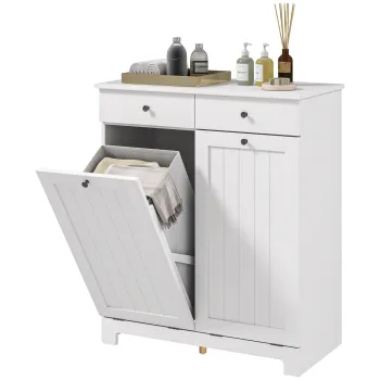 HOMCOM Dulap de Baie pentru Rufe cu 2 Usi Rabatabile si Cosuri pentru Rufe, 78x38x90 cm, Alb | Aosom Romania 1d53 imagine