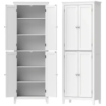 HOMCOM Dulap De Baie Slim Cu 2 Usi, Rafturi Reglabile, MDF, Metal, 60x30x170 cm, Alb | Aosom Romania b301 imagine