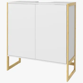 HOMCOM Dulap de Baie Sub Chiuveta, Dulap de Depozitare din Bambus, Unitate Toaleta de Baie cu 2 Usi, 70x33x79.5 cm, Alb | Aosom Romania dad1 imagine