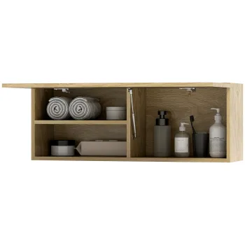 HOMCOM Dulap de Baie Suspendat cu Usa Rabatabila si Rafturi din Lemn, 80x25x30 cm, Natural | Aosom Romania f54e imagine