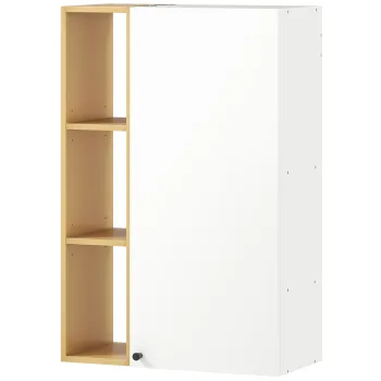 HOMCOM Dulap de Baie Suspendat cu Usi Soft Close, Dulap de Baie Suspendat cu Rafturi Reglabile si 3 Rafturi Deschise, 59.5x30x90 cm, Alb si Culoare Lemn | Aosom Romania 6f6b imagine