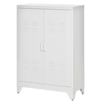 HOMCOM Dulap de birou cu 3 niveluri dulap de depozitare metalic pentru birou 2 usi rafturi reglabile 75 x 33 x 110 cm alb | Aosom Romania 422c imagine