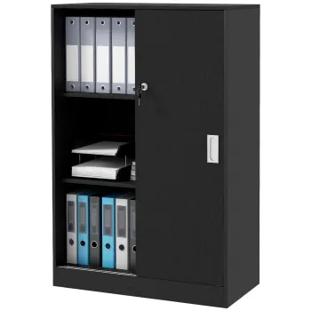 HOMCOM Dulap de Birou cu 3 Rafturi, Usa Dubla cu Incuietoare si 2 Chei de Securitate, 80x40x120 cm, Negru | Aosom Romania 2023 imagine