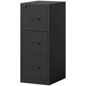 HOMCOM Dulap de Birou cu 3 Sertare si Bara Reglabila, Sertar de Birou pentru Documente, 36,5x46,2x99 cm, Negru | Aosom Romania 52b0 imagine