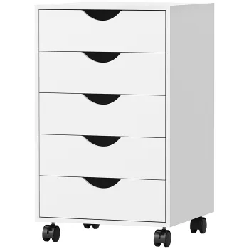 HOMCOM Dulap de birou cu 5 sertare si roti pivotante cu frane, 40x40x67 cm, alb | Aosom Romania c937 imagine