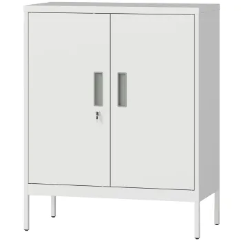 HOMCOM Dulap de Birou din Otel cu 2 Rafturi Reglabile cu Sistem de Incuiere si 2 Chei, 80x40x100 cm, Alb | Aosom Romania acb0 imagine