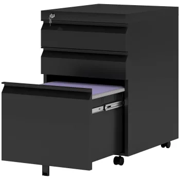 HOMCOM Dulap de birou mobil cu depozitare pe roti 3 sertare blocabile 39 x 48 x 60 cm negru | Aosom Romania 696b imagine