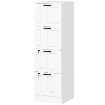 HOMCOM Dulap de birou, mobilier de depozitare din MDF 4 sertare si incuietoare, sine suspendate reglabile, 40 x 40 x 131 cm, alb | Aosom Romania 3a83 imagine