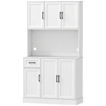 HOMCOM Dulap de bucatarie, 180,5 cm, dulap de depozitare, suprafata de lucru, orificiu pentru cablu, rafturi reglabile, MDF, Alb | Aosom Romania e957 imagine