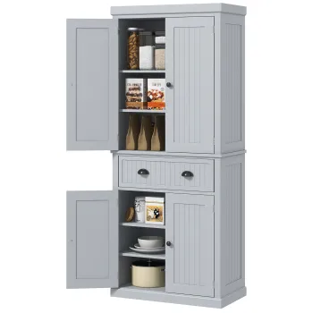 HOMCOM Dulap de bucatarie bufet cu multiple spatii de depozitare, rafturi reglabile, 4 usi si sertar mare 76,2 x 40,2 x 183 cm gri | Aosom Romania 7d7f imagine