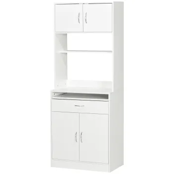 HOMCOM Dulap de bucatarie bufet de dining cu 4 usi tava glisanta raft reglabil sertar 70x40x180 cm Alb | Aosom Romania 3627 imagine