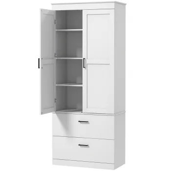 HOMCOM Dulap de bucatarie bufet vitrina mobilier de depozitare cu compartiment, 2 sertare si rafturi reglabile, gri | Aosom Romania 7313 imagine