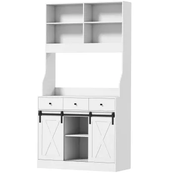 HOMCOM Dulap de bucatarie cu 2 usi glisante 3 sertare Blat pentru cuptor cu microunde si rafturi reglabile Alb 93,5x40x180cm | Aosom Romania 2f57 imagine