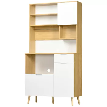 HOMCOM Dulap de Bucatarie cu 3 Usi, Dulap de Depozitare Modern cu Sertar, Rafturi Reglabile, Blat Deschis pentru Microunde, pentru Camera de Luat Masa, Natur 333a imagine