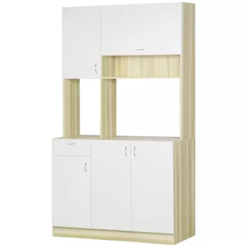 HOMCOM Dulap de bucatarie cu 4 usi, 3 dulapuri, sertar, dulap de perete si raft din placi aglomerate, 102x48x180cm, alb si culoarea lemnului 7b9e imagine