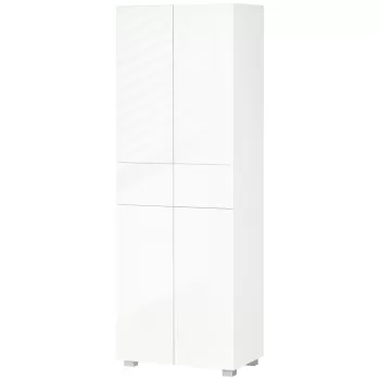 HOMCOM Dulap de bucatarie cu 4 usi, cu 5 niveluri cu 3 rafturi reglabile, 2 sertare pentru sufragerie, design cu apasare pentru a deschide, alb lucios | Aosom RO 0fe7 imagine
