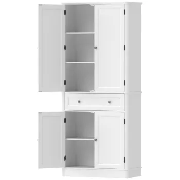 HOMCOM Dulap de bucatarie cu 4 usi, sertar si rafturi reglabile pentru bucatarie, 80 x 39,5 x 186,4 cm Alb | Aosom Romania 6c29 imagine