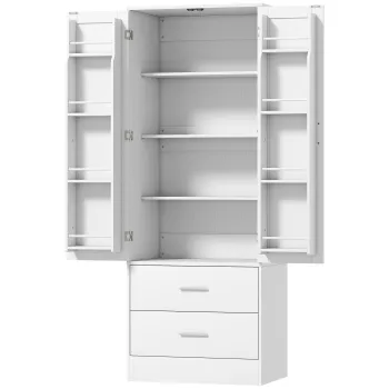 HOMCOM Dulap de Bucatarie cu 8 Rafturi pentru Condimente si 2 Sertare, 60x40x159 cm, Alb | Aosom Romania 8958 imagine