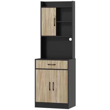 HOMCOM Dulap de bucatarie cu blat de lucru si orificiu pentru cablu, comoda moderna pentru bucatarie cu sertar, 3 rafturi deschise, lemn natural, Negru | Aosom Romania 24eb imagine