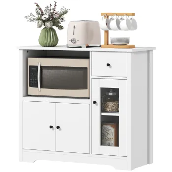 HOMCOM Dulap de bucatarie cu orificiu pentru cablu, comoda cu 2 dulapuri, compartiment deschis, sertar, 80 x 35 x 72,2 cm, placaj, Alb | Aosom Romania c92e imagine