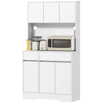 HOMCOM Dulap de bucatarie cu suprafata de lucru deschisa, 6 usi la dulap, 2 sertare, rafturi reglabile, gauri pentru cabluri, placa de furnir, Alb | Aosom Romania 157f imagine