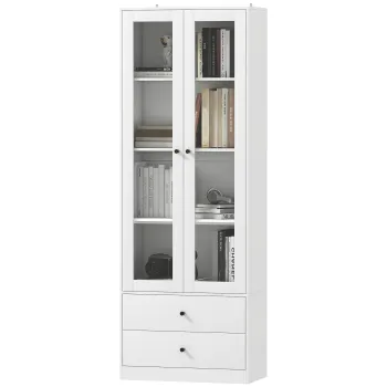 HOMCOM Dulap de Bucatarie cu Usi din Sticla, 2 Sertare si Rafturi Reglabile Alb | Aosom Romania 85ea imagine