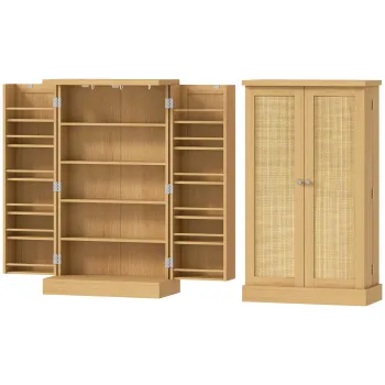 HOMCOM Dulap de bucatarie din ratan 104 cm cu raft in 5 niveluri, 12 compartimente pentru condimente si polite reglabile, natural | Aosom Romania 4f14 imagine