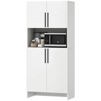 HOMCOM Dulap de Bucatarie, Dulap de Depozitare pentru Bucatarie, Living, Sufragerie, Dulap, Rafturi, Suport cuptor cu Microunde, Span, Alb | Aosom Romania 6610 imagine
