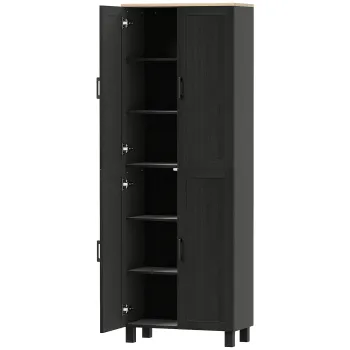 HOMCOM Dulap de bucatarie inalt 170 cm bufet inalt cu 4 usi si rafturi reglabile, design modern, negru | Aosom Romania 23c5 imagine