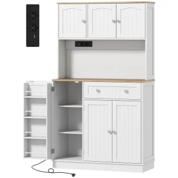 HOMCOM Dulap de bucatarie inalt, 173 cm, cu statie de incarcare, spatiu pentru cuptorul cu microunde, rafturi reglabile, 4 suporturi pentru condimente, alb | Aosom Romania 9d16 imagine