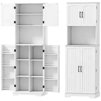 HOMCOM Dulap de bucatarie inalt, stil country, cu 2 dulapuri si 8 suporturi pentru condimente, 60x40x181.5 cm, alb | Aosom Romania 4746 imagine