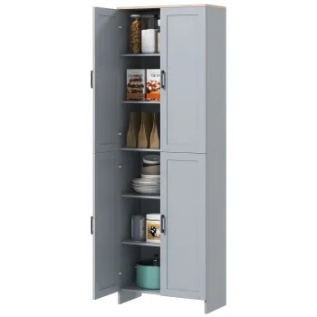 HOMCOM Dulap de bucatarie inaltime 170 cm bufet inalt cu 4 usi si rafturi reglabile, design modern, gri | Aosom Romania 5238 imagine