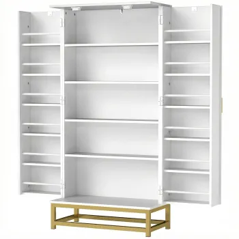 HOMCOM Dulap de bucatarie mobilier depozitare cu 12 rafturi pe usi, rafturi reglabile, 58x29x119,5cm, alb | Aosom Romania c21e imagine