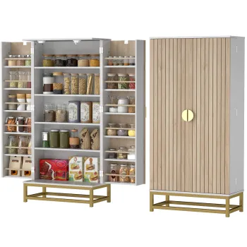 HOMCOM Dulap de bucatarie mobilier pentru depozitare cu 12 rafturi cu usi, rafturi ajustabile, 58x29x119,5cm, alb | Aosom Romania 62f6 imagine