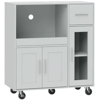 HOMCOM Dulap de bucatarie pe roti, comoda mobila de bucatarie cu rafturi, sertare, raft reglabil, orificiu pentru cablu, gri | Aosom Romania a890 imagine