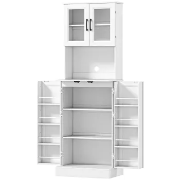 HOMCOM Dulap de bucatarie, raft reglabil, blat, usi din acril, orificiu pentru cablu, pentru living, bucatarie, sufragerie, MDF, Alb | Aosom Romania 29e3 imagine