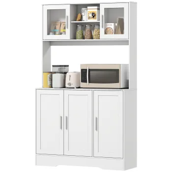 HOMCOM Dulap de bucatarie scandinav cu dulapuri, compartimente deschise, usi din sticla si plan de lucru, alb | Aosom Romania 1fcc imagine