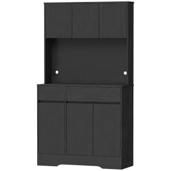 HOMCOM Dulap de bucatarie tip bufet cu blat, 6 usi, dulap inalt cu spatiu de depozitare si polite, Negru | Aosom Romania 1071 imagine