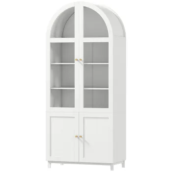 HOMCOM Dulap de bucatarie, vitrina pentru vesela cu 4 usi dintre care 2 din acrilic si rafturi reglabile, 78 x 40 x 180 cm, alb | Aosom Romania 5582 imagine