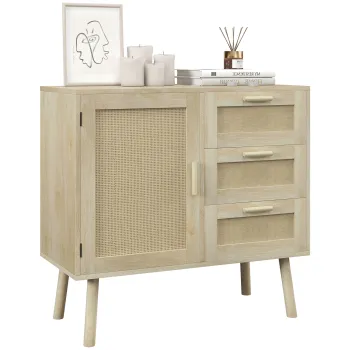 HOMCOM Dulap de depozitare Boho cu 3 sertare, elemente decorative 7833 imagine
