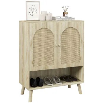 HOMCOM Dulap de depozitare Boho cu usi decorative din ratan 67ba imagine