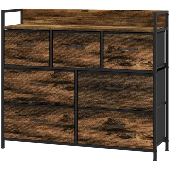 HOMCOM Dulap de Depozitare, Comoda cu 7 Sertare din Material Textil, Design Industrial, Structura din Otel, 98x29x85cm, Maro/Negru | Aosom Romania 6aea imagine