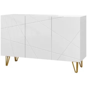 HOMCOM Dulap de Depozitare cu 2 Dulapuri si Raft Reglabil, din PAL si Metal, 120x40x75 cm, Alb si Auriu | Aosom Romania d267 imagine