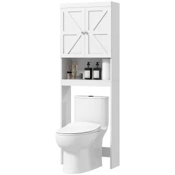 HOMCOM Dulap de depozitare deasupra toaletelor, dulap de baie cu 2 usi raft 58,5L x 23l x 170H cm alb | Aosom Romania 87ad imagine