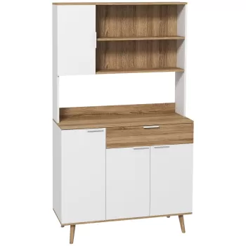 HOMCOM Dulap de Depozitare Inalt de 180cm cu Rafturi de Depozitare, in Stil Modern cu Usi si Sertare pentru Camera de Zi, Alb 8929 imagine