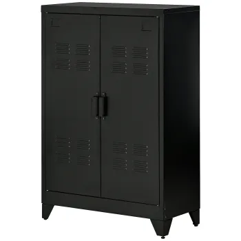 HOMCOM Dulap de Depozitare metalic Garderoba Cufar de dosare Dulap de Birou pe picior Stil Industrial - 2 rafturi - Negru | Aosom Romania 6584 imagine