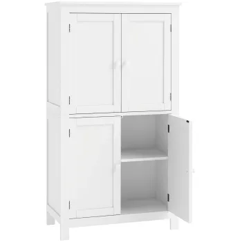 HOMCOM Dulap de Depozitare pentru Baie cu 4 Usi, Rafturi Reglabile, 60x30x110 cm, Alb | Aosom Romania 0f0e imagine