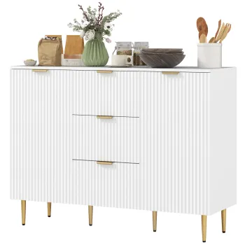 HOMCOM Dulap de Depozitare pentru Bucatarie cu 3 Sertare, Rafturi Reglabile si Picioare Metalice, 120x40x89,5 cm, Alb | Aosom Romania 8854 imagine